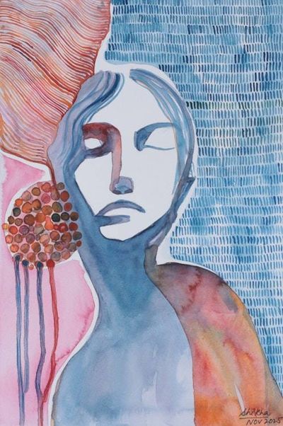 Alternate image for Watercolor on Paper Abstract Figurative Modern Portrait Exclamation of the Soul