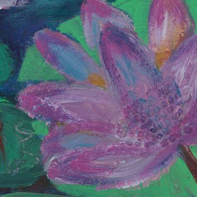 Alternate image for Impressionist Acrylic Painting of Water Lilies on a Pond Lotus Dreamscape
