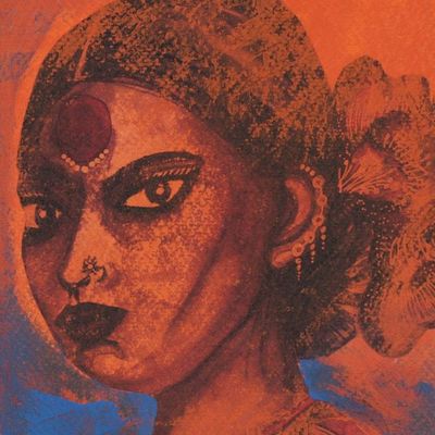 Alternate image for Acrylic Expressionist Portrait of Indian Bride with Fish Net Fisherwoman II