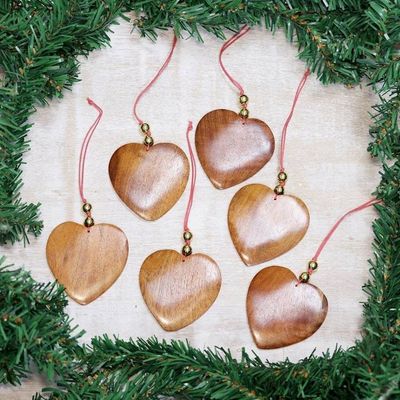 Primary image for Wood ornaments Set of 6 Festive Hearts