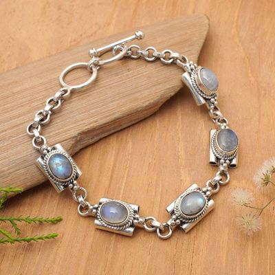 Primary image for Rainbow Moonstone Link Bracelet by Balinese Artisans Misty Domes