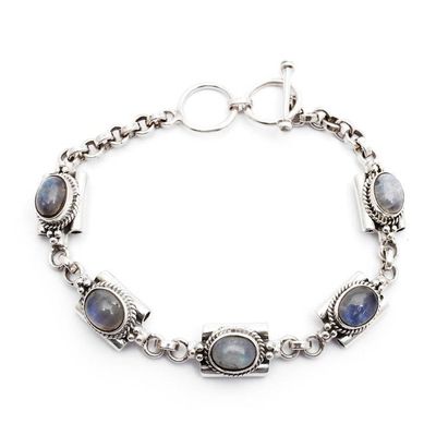Alternate image for Rainbow Moonstone Link Bracelet by Balinese Artisans Misty Domes