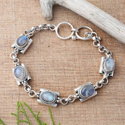 Alternate image for Rainbow Moonstone Link Bracelet by Balinese Artisans Misty Domes