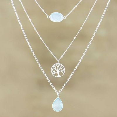 Primary image for Handmade Sterling Silver and Chalcedony Pendant Necklace Perfect Blue
