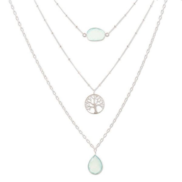 Alternate image for Handmade Sterling Silver and Chalcedony Pendant Necklace Perfect Blue