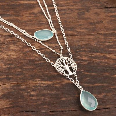 Alternate image for Handmade Sterling Silver and Chalcedony Pendant Necklace Perfect Blue