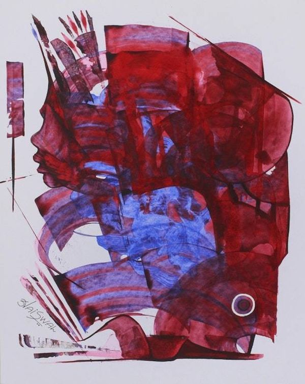 Alternate image for Original Red and Blue Expressionist Painting from India Union III