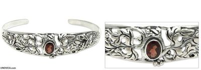 Alternate image for Balinese Handcrafted Garnet and Silver Cuff Bracelet Crimson Vine