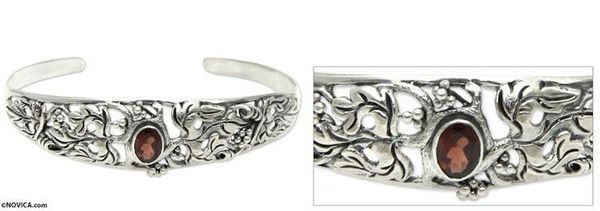 Alternate image for Balinese Handcrafted Garnet and Silver Cuff Bracelet Crimson Vine