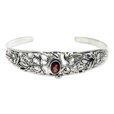 Alternate image for Balinese Handcrafted Garnet and Silver Cuff Bracelet Crimson Vine
