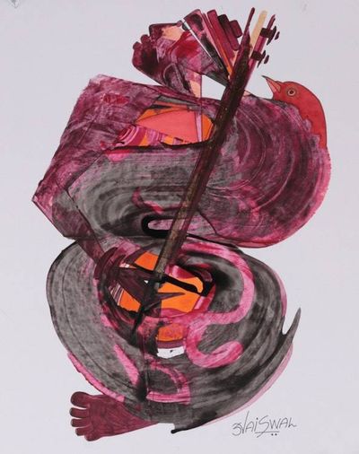 Alternate image for Music-Inspired Expressionist Acrylic Painting from India Echoes of the Soul