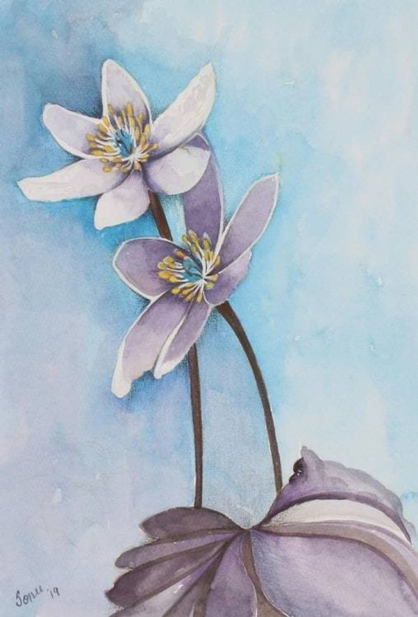 Alternate image for Signed Floral Realist Painting from India Evening Blossom