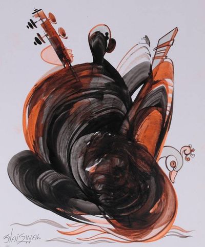 Alternate image for Warm-Palette Expressionist Music-Themed Acrylic Painting Meditative Resonance
