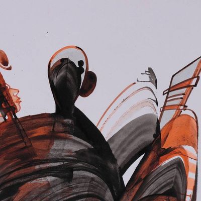 Alternate image for Warm-Palette Expressionist Music-Themed Acrylic Painting Meditative Resonance