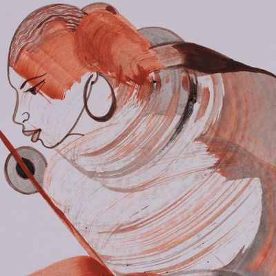 Alternate image for Expressionist Acrylic on Paper Painting of Woman and Raga Whispers of the Raga
