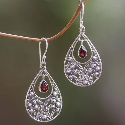 Alternate image for Garnet and Sterling Silver Dangle Earrings from Indonesia Bali Crest