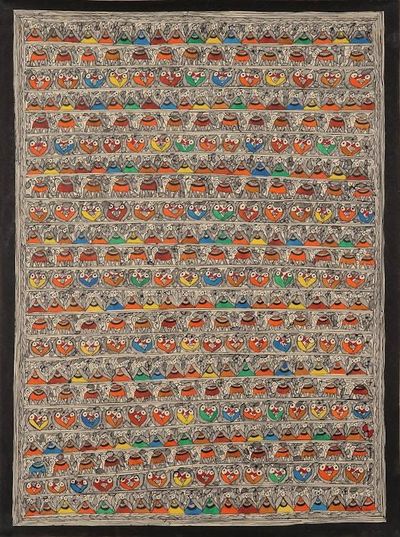 Primary image for Colorful Madhubani Bird Painting on Handmade Paper Living in Harmony
