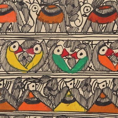 Alternate image for Colorful Madhubani Bird Painting on Handmade Paper Living in Harmony
