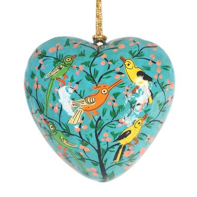 Alternate image for Handmade Bird Motif Papier Mache Ornaments Set of 4 Birds of Kashmir