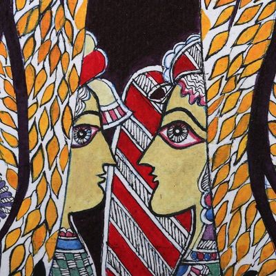 Alternate image for Acrylic  Ink Madhubani Art of Man Woman and Tree of Life Man, Woman and Tree of Life