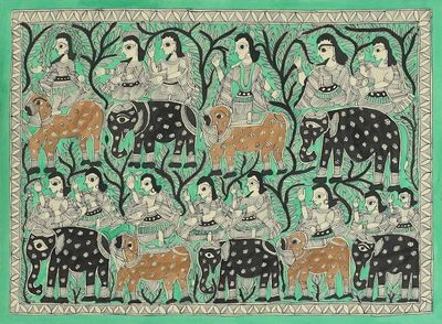 Primary image for Ramayana Theme Signed Madhubani Folk Art Painting Victory Celebrations