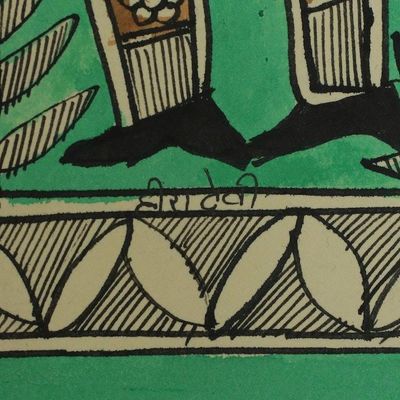 Alternate image for Ramayana Theme Signed Madhubani Folk Art Painting Victory Celebrations