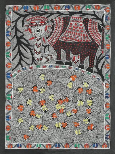 Primary image for Colorful India Madhubani Folk Art Animal Painting Happy Coexistence