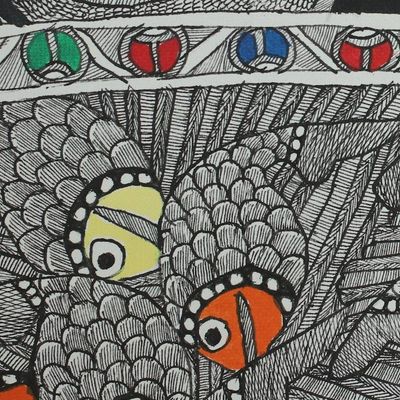 Alternate image for Colorful India Madhubani Folk Art Animal Painting Happy Coexistence