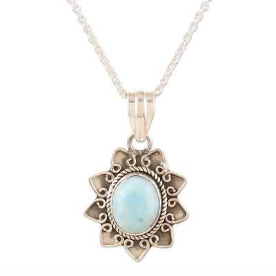Alternate image for Indian Larimar Floral-Motif Pendant Necklace Celestial Garden
