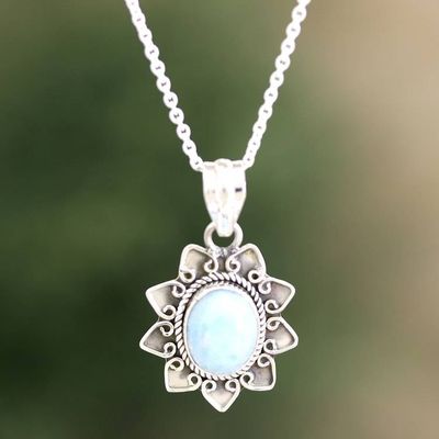 Alternate image for Indian Larimar Floral-Motif Pendant Necklace Celestial Garden