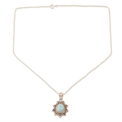 Alternate image for Indian Larimar Floral-Motif Pendant Necklace Celestial Garden
