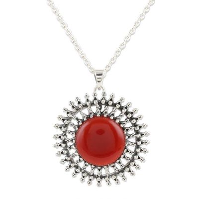 Alternate image for Chalcedony and Sterling Silver Pendant Necklace Red Star