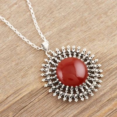 Alternate image for Chalcedony and Sterling Silver Pendant Necklace Red Star