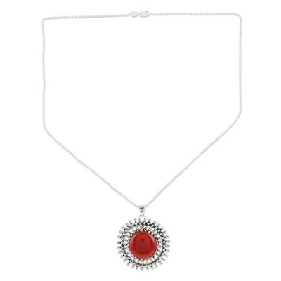 Alternate image for Chalcedony and Sterling Silver Pendant Necklace Red Star