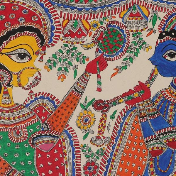 Alternate image for Classic Natural Dye Krishna and Radha Madhubani Painting Radha Krishnas Divine Love
