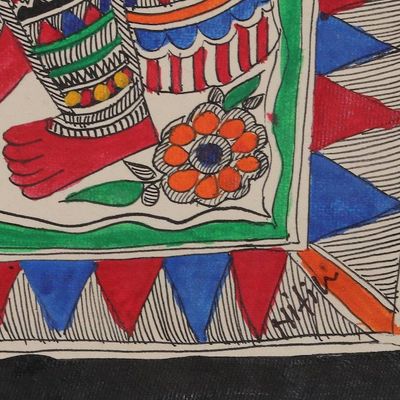 Alternate image for Classic Natural Dye Krishna and Radha Madhubani Painting Radha Krishnas Divine Love