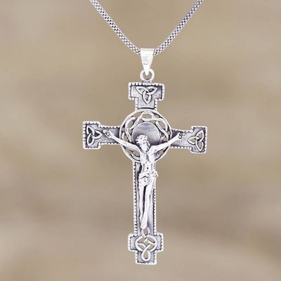 Primary image for Hand Crafted Sterling Silver Cross Pendant Necklace The Savior
