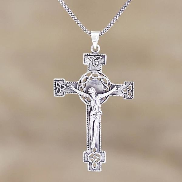 Alternate image for Hand Crafted Sterling Silver Cross Pendant Necklace The Savior
