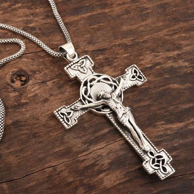 Alternate image for Hand Crafted Sterling Silver Cross Pendant Necklace The Savior