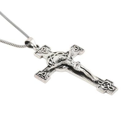 Alternate image for Hand Crafted Sterling Silver Cross Pendant Necklace The Savior