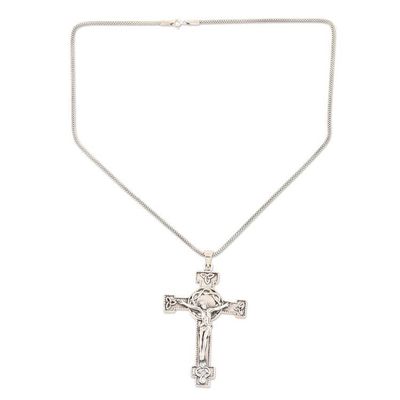 Alternate image for Hand Crafted Sterling Silver Cross Pendant Necklace The Savior