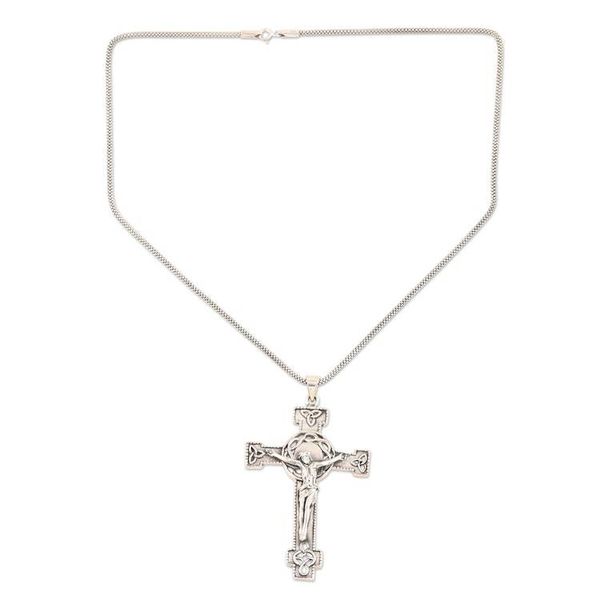 Alternate image for Hand Crafted Sterling Silver Cross Pendant Necklace The Savior