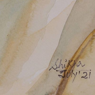 Alternate image for Watercolor Acrylic on Paper Portrait of Eldery Indian Woman Wisdom in Wrinkles
