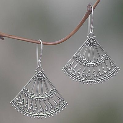 Alternate image for Fan Shaped Sterling Silver Dangle Earrings from Indonesia Legong Fans