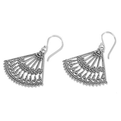 Alternate image for Fan Shaped Sterling Silver Dangle Earrings from Indonesia Legong Fans