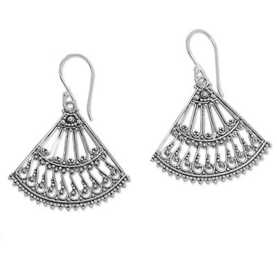 Alternate image for Fan Shaped Sterling Silver Dangle Earrings from Indonesia Legong Fans