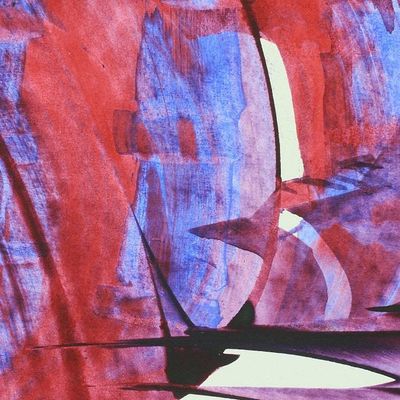 Alternate image for Red and Blue Cubist Painting of Horses and Fish from India Land and Water