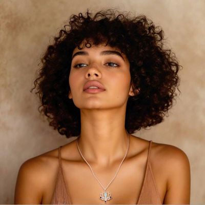 Alternate image for Lotus Flower-Themed Multi-Gemstone Silver Pendant Necklace Luxurious Lotus