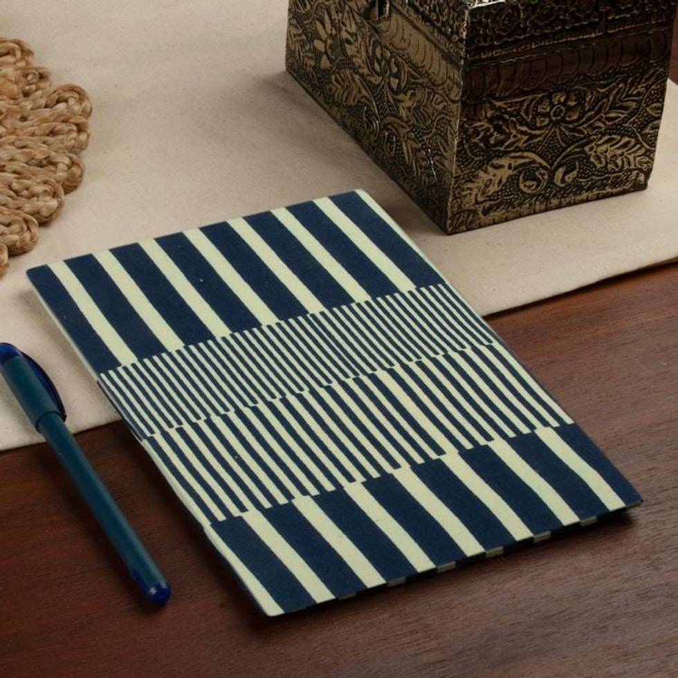 Abstract-Patterned Blue and Ivory 100 Cotton Daily Planner 'Blue Brilliant'