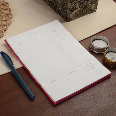 Alternate image for Striped Fuchsia and Red Block-Printed Cotton Daily Planner Choices in Fuchsia